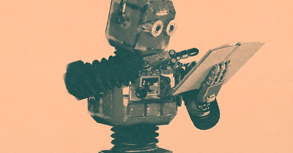 robot reading book generated by ai