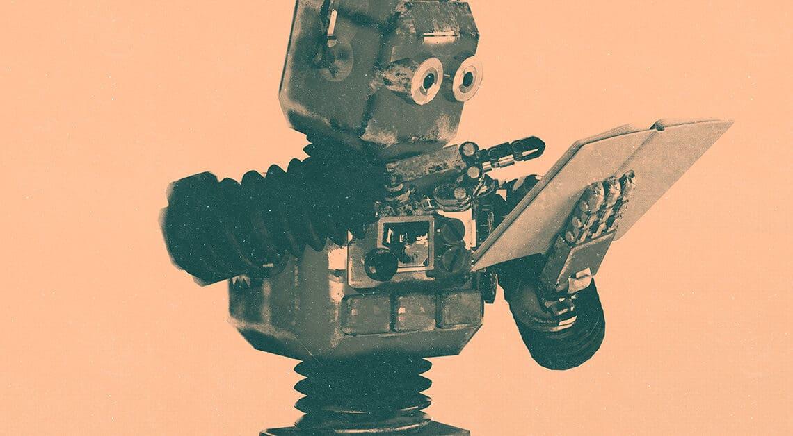 robot reading book generated by ai