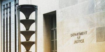doj sign and sculpture