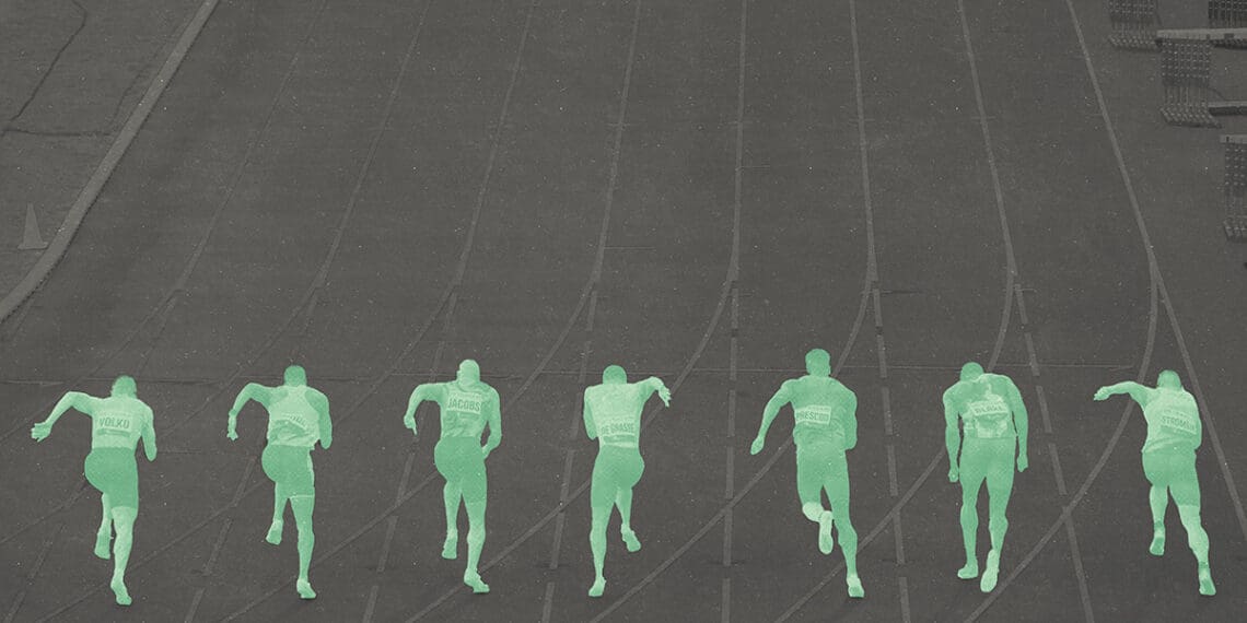 green sprint racers on a track