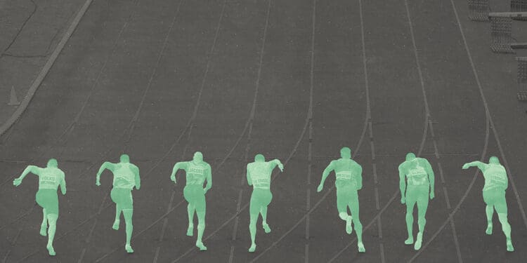 green sprint racers on a track