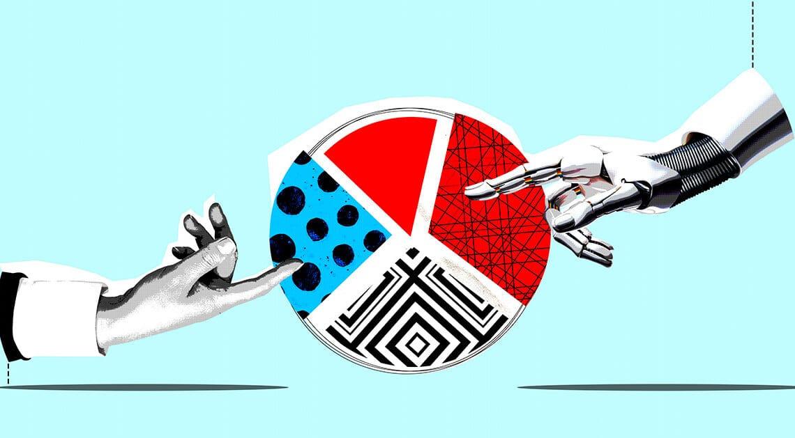 human robot working as team pie chart