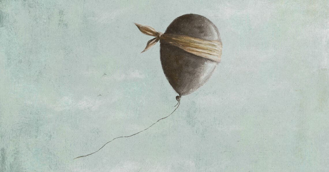 flying blind concept moody balloon drawing