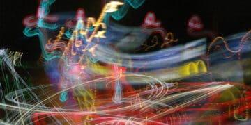 swirling multicolored light strands