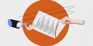 hands tearing contract digital art collage