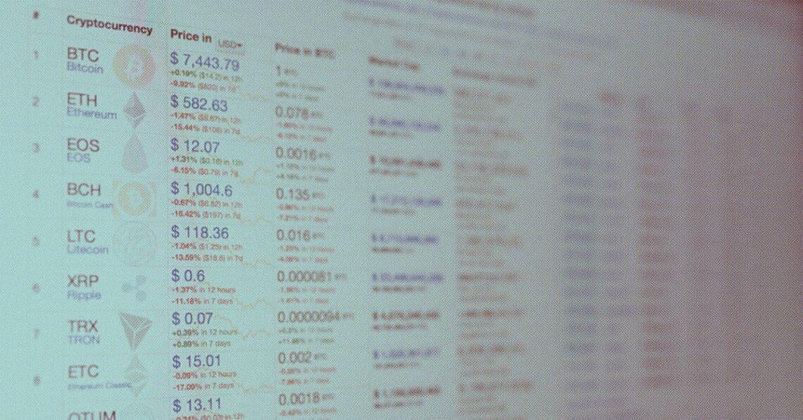 cryptocurrency prices display