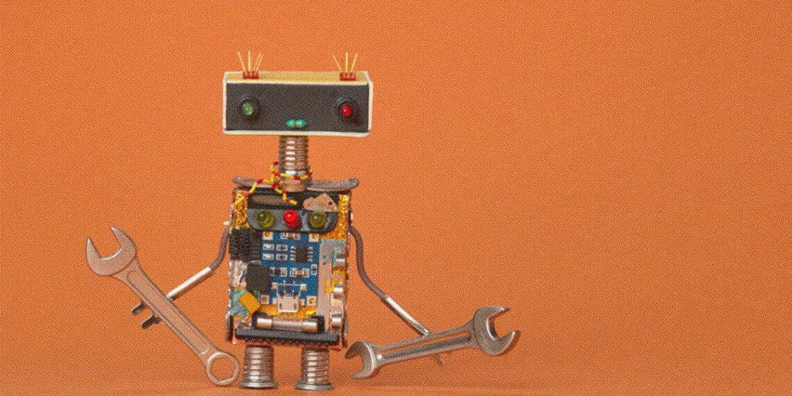 robot with wrenches in both hands