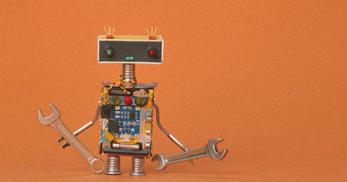 robot with wrenches in both hands