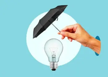 umbrella over lightbulb protecting IP concept