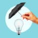 umbrella over lightbulb protecting IP concept