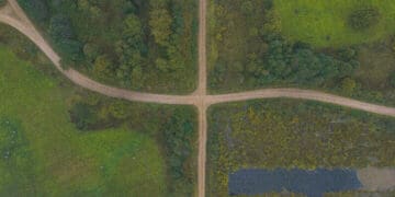 divergent paths aerial view