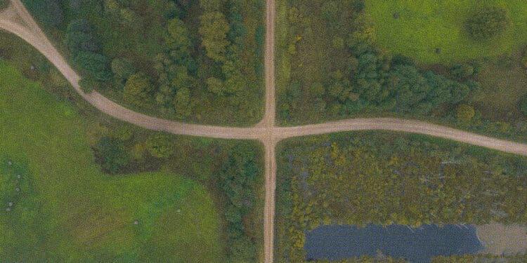 divergent paths aerial view