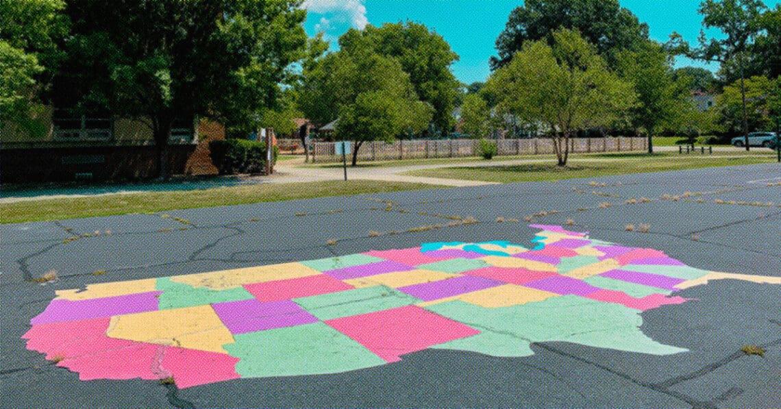 us map in chalk on pavement