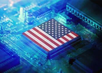 us flag on computer chip