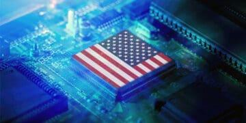 us flag on computer chip