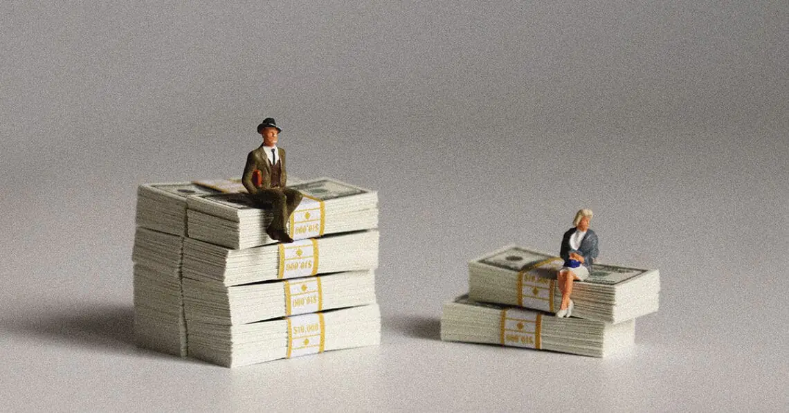large bank small bank concept figurines and stacks of cash