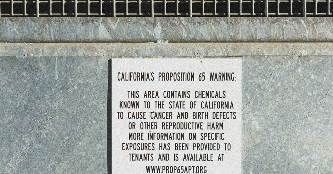 california prop 65 warning sign in parking lot