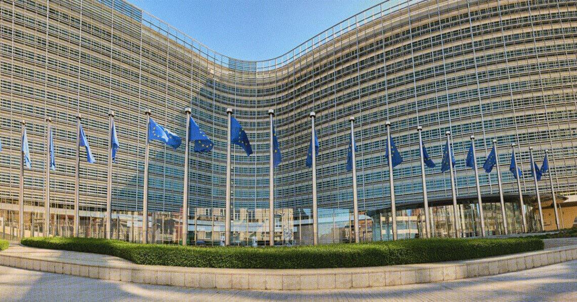 eu flags outside building