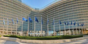 eu flags outside building