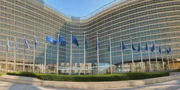 eu flags outside building