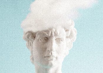 inner critic concept ancient head with cloud