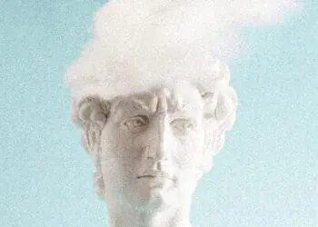 inner critic concept ancient head with cloud