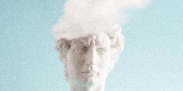 inner critic concept ancient head with cloud