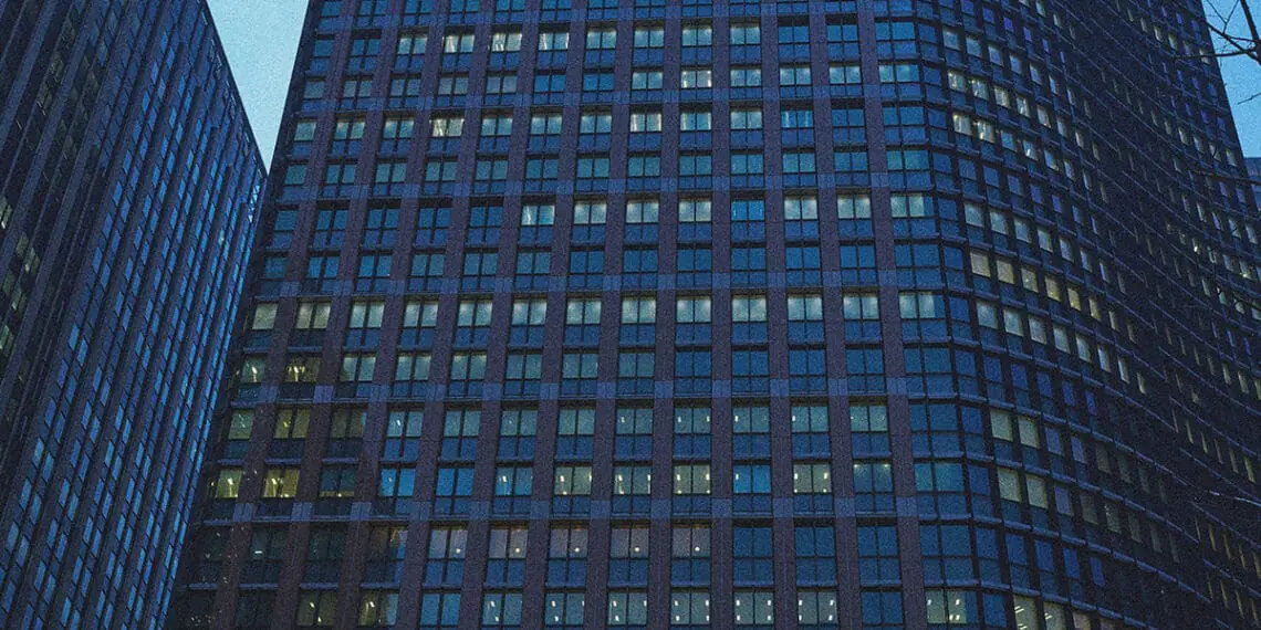 office building with lights on