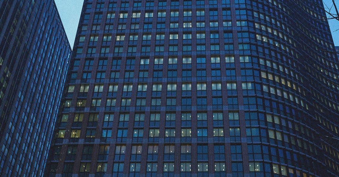 office building with lights on