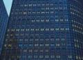 office building with lights on