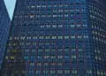 office building with lights on
