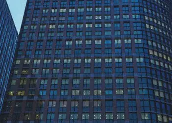 office building with lights on
