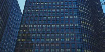 office building with lights on