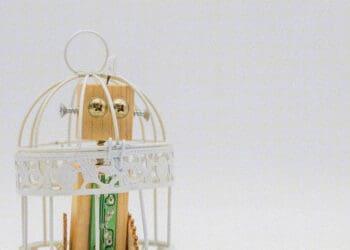 A robot locked in cage.
