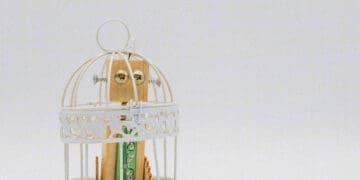 A robot locked in cage.