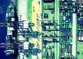 shipping containers in port aerial view