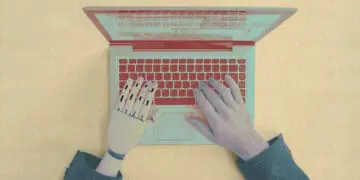 computer and human arms at laptop
