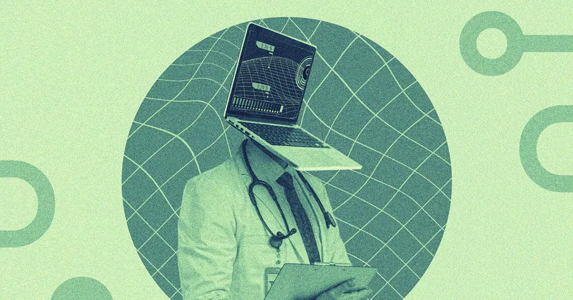 doctor with computer for head digital collage