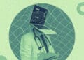 doctor with computer for head digital collage
