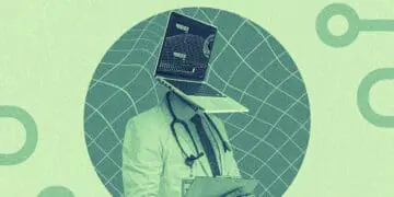 doctor with computer for head digital collage