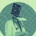 doctor with computer for head digital collage