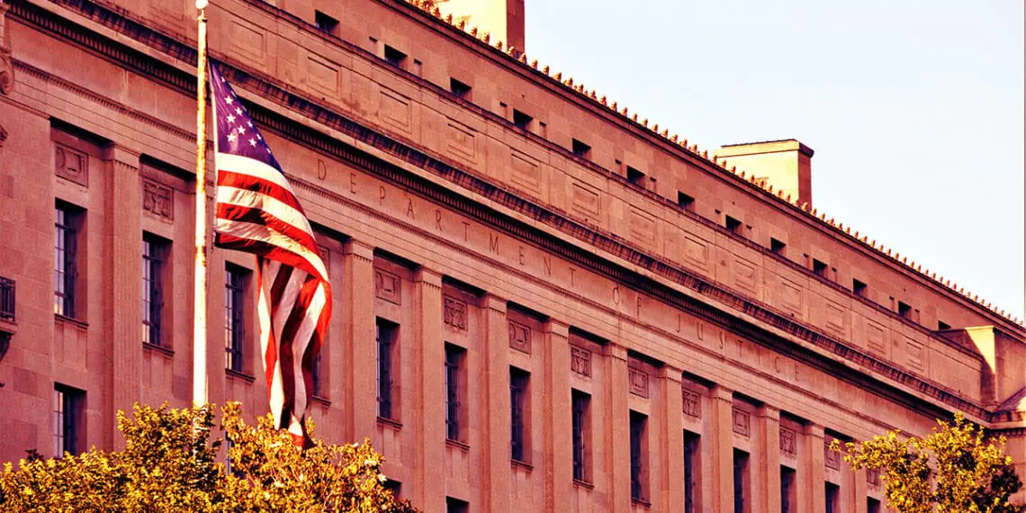 us doj building with flag