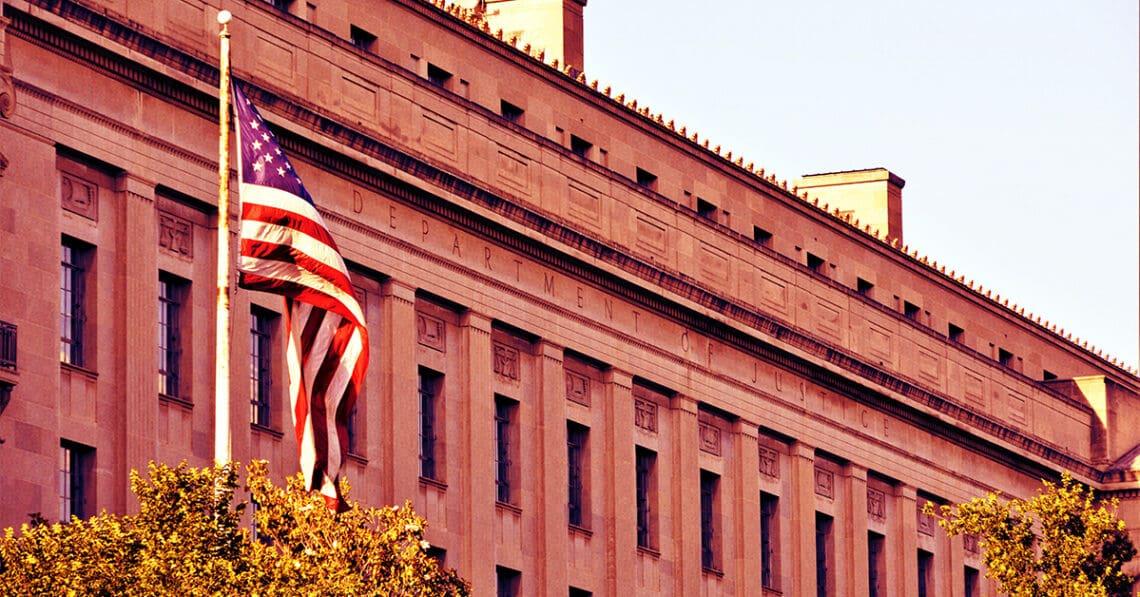 us doj building with flag
