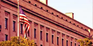 us doj building with flag