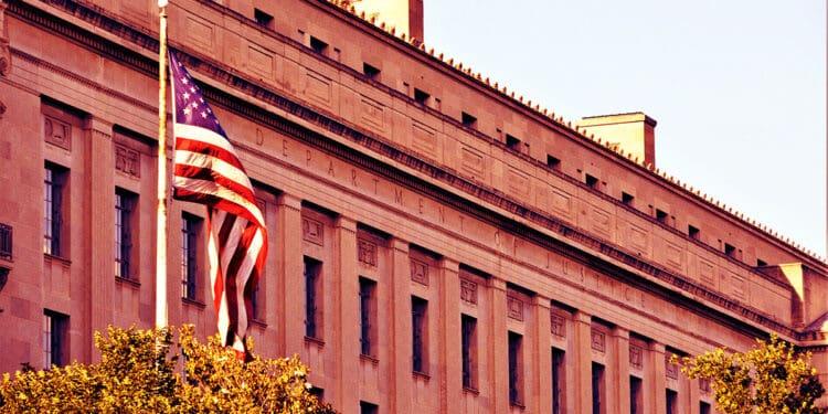 us doj building with flag