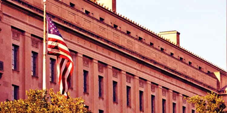 us doj building with flag