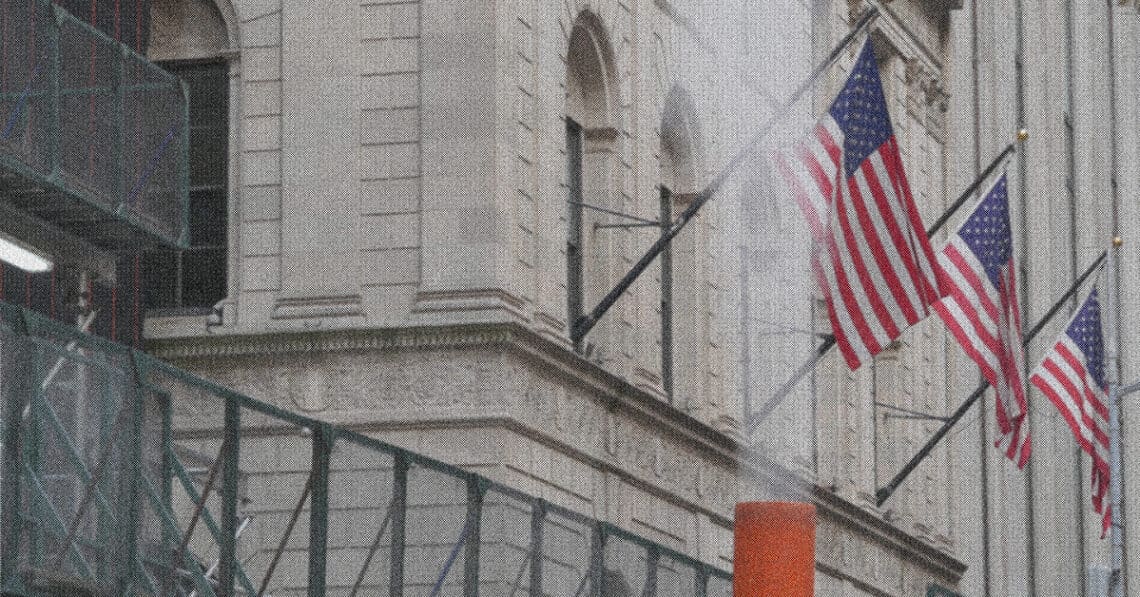 us flags on wall street
