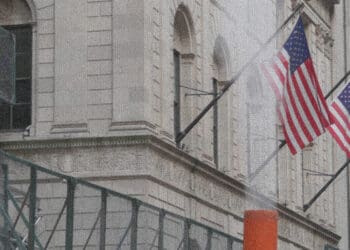 us flags on wall street