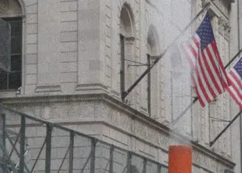 us flags on wall street