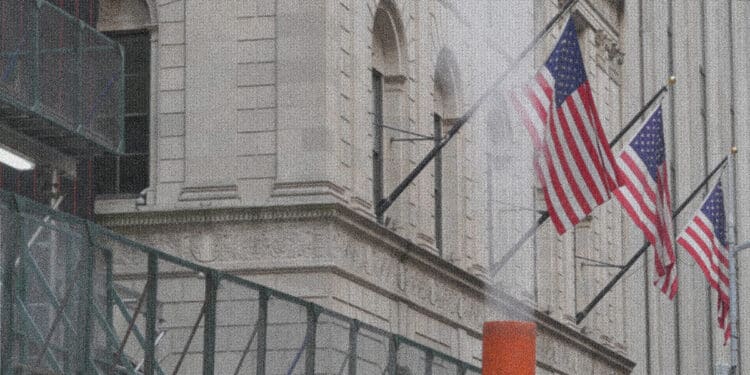 us flags on wall street